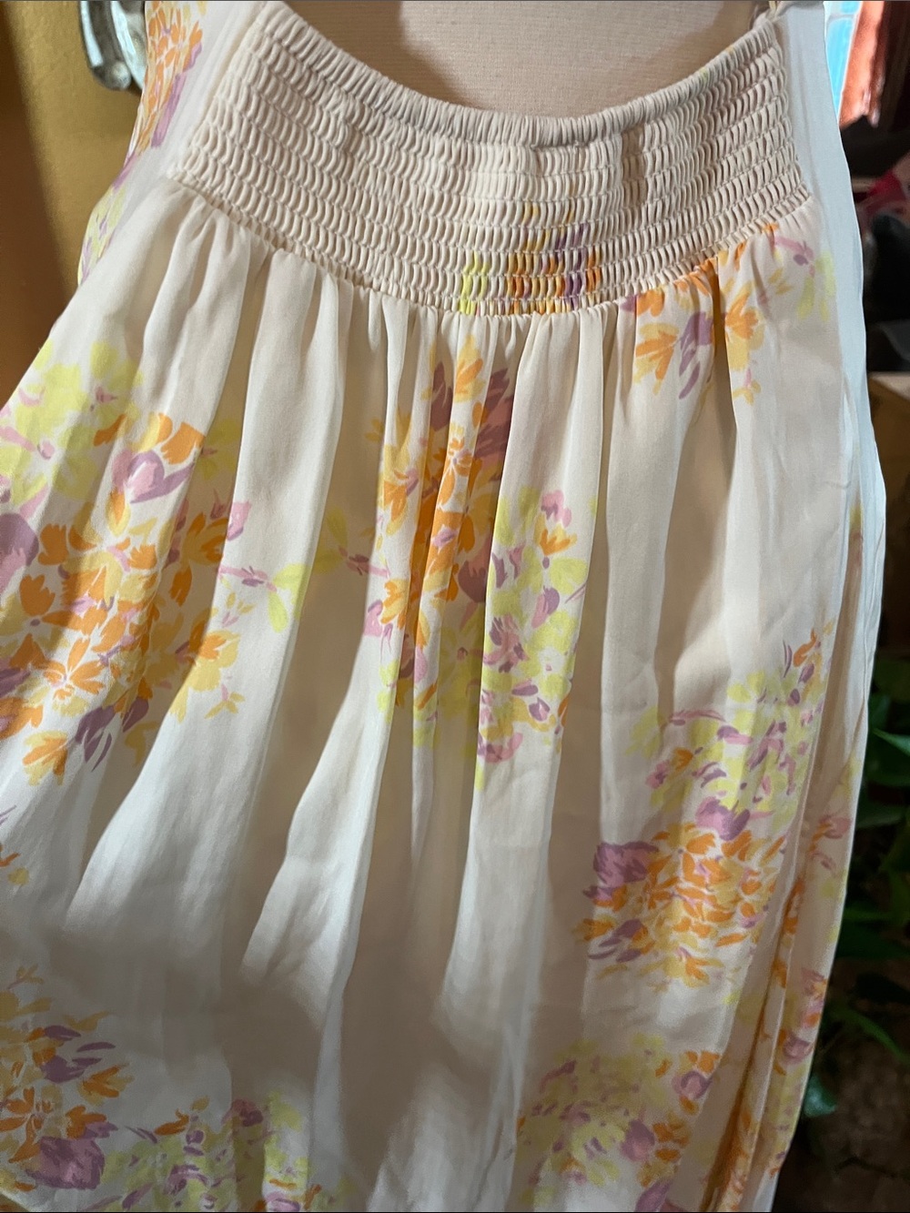 Free People Laura Yellow Maxi Dress w/lavender,orange & Pink Floral Print size L - Picture 14 of 17